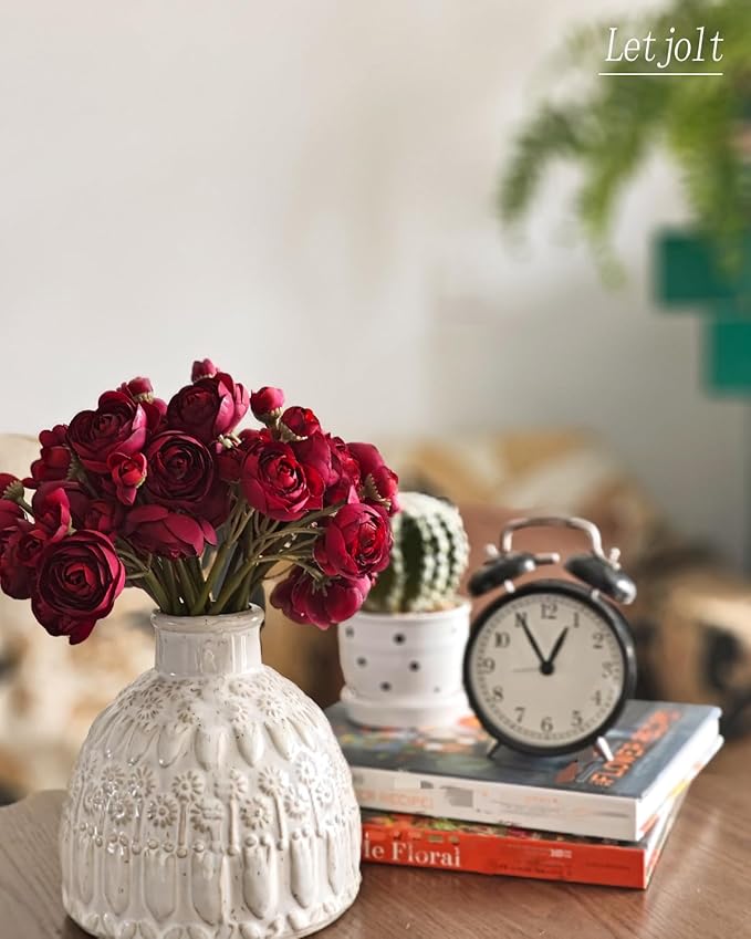 Letjolt Ranunculus Artificial Flower 18 Pcs Red Silk Ranunculus Wedding Bouquet - Image 4