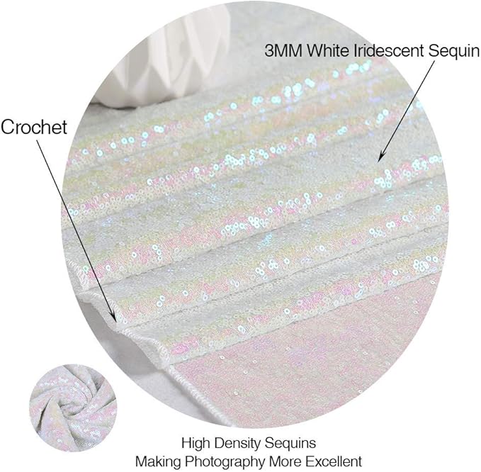 Eternal Beauty White Iridescent Sequin Backdrop, 6x6 Ft Glitter Background - Image 7