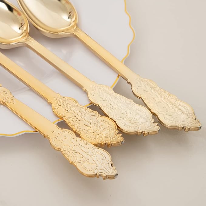 WDF 200 Pieces Gold Plastic Silverware Disposable - Image 7