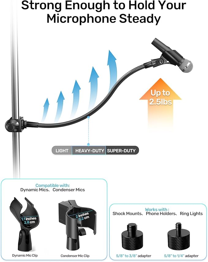 19-inch Gooseneck Microphone Holder Stand, Flexible Mic Arm - Image 4