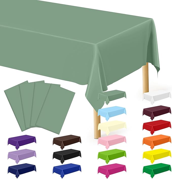 4 Pcs Picnic Table Cover, Disposable Sagegreen Plastic Table Cover, Waterproof by QZYL