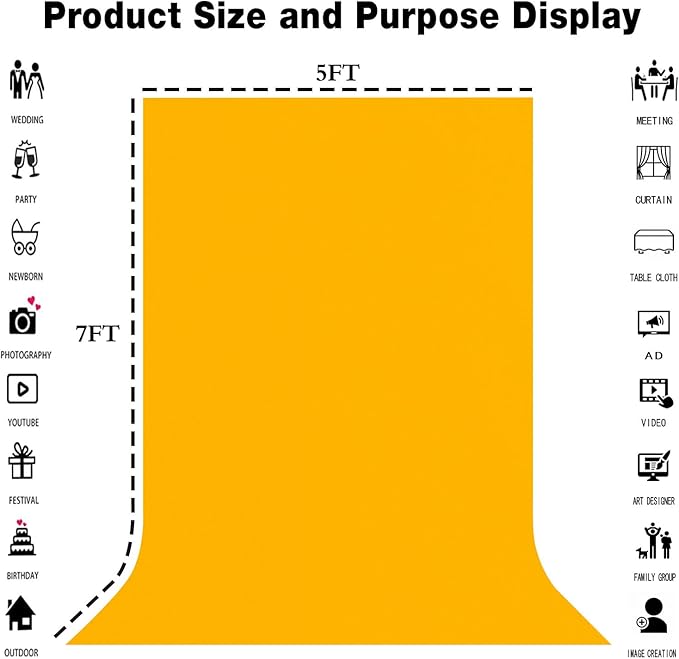 Yellow Background 6x9FT Solid Color Photo Backdrop Screen Video Recording - Image 3