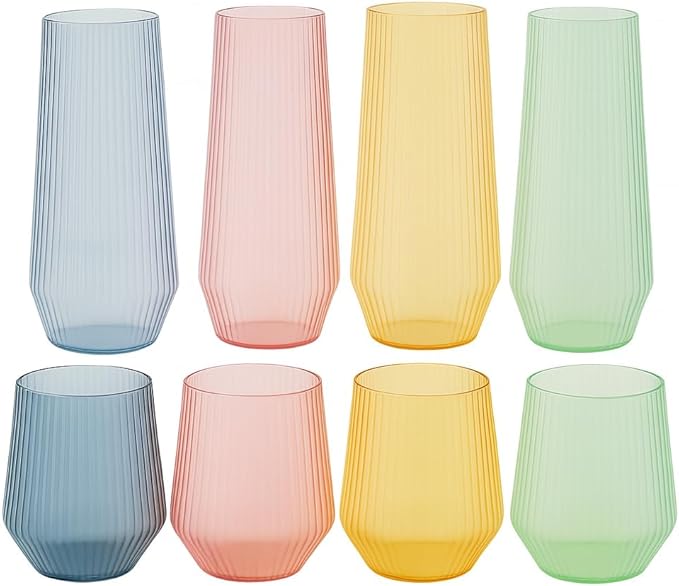 48 Pack Ribbed Origami Ripple Plastic Glasses 24 9oz Stemless Champagne Flutes by Oojami