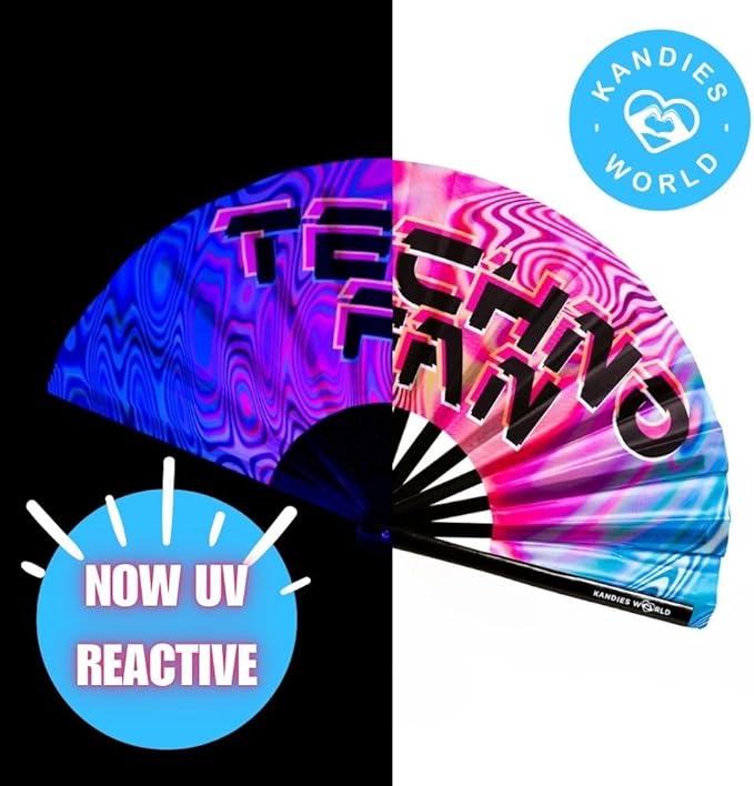 Kandies World UV Reactive Custom Festival Folding Hand Fan - Image 4