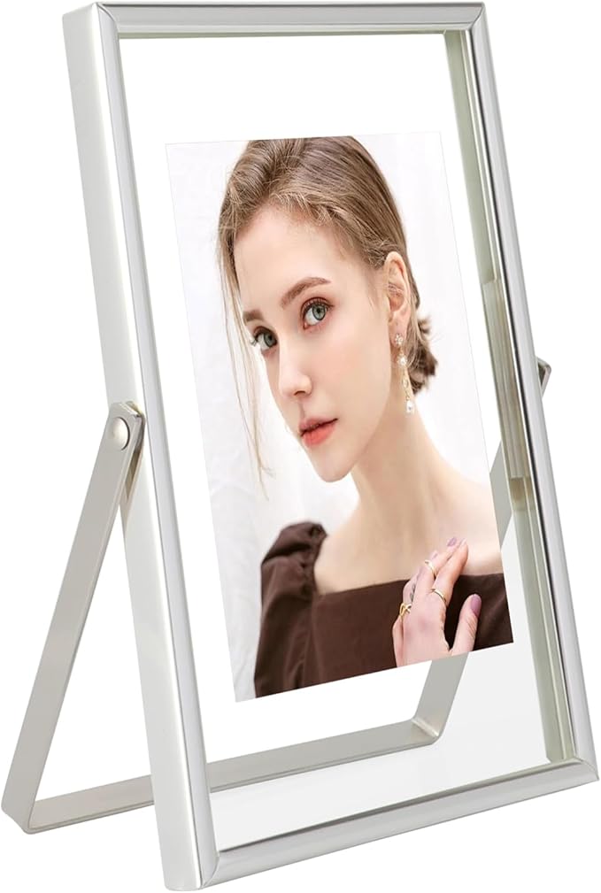 Silver Floating Frame, For Picture 3.5x5, Mini Desktop Photo Frame, Classy Gift by AhaGoOfficial