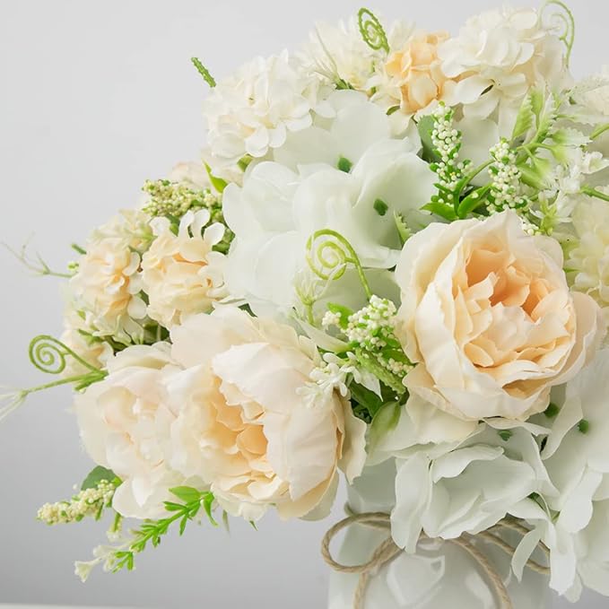 LESING Artificial Peony with Vase Silk Flowers Bouquets Fake Hydrangea Bulks - Image 3