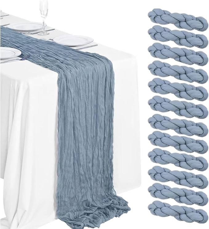12Pcs Gray-Blue Cheesecloth Table Runner 120 Inch10FT Gray-Blue Rustic Boho by Unknown