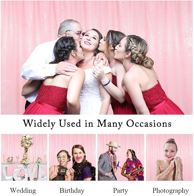 ShinyBeauty Sequin Backdrop 7ftx7ft Baby Pink | Sparkle Drapes - Image 6