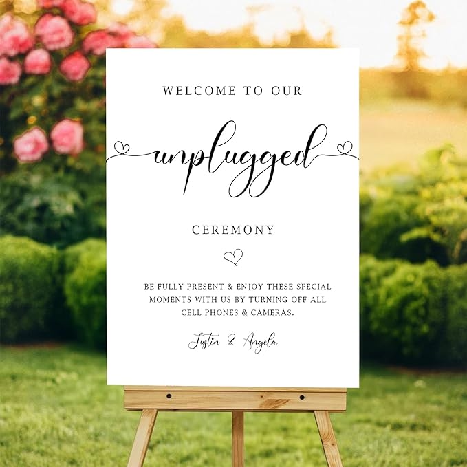 Minimalist Unplugged Wedding Ceremony Sign – Simple Elegant Yard Sign by VIRAGIL