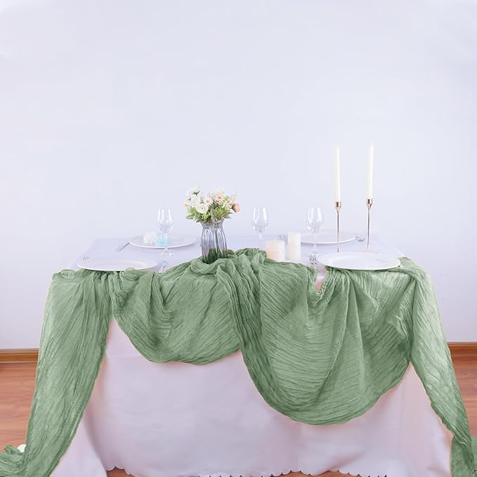 4 Pack Sage Green Cheesecloth Table Runner 35x120 Inch Boho Gauze Fabric Cheese - Image 7