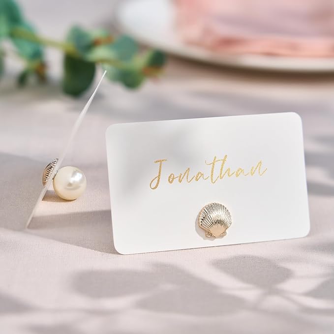 UNIQOOO 12Pcs Decorative Gold Shell Place Card Holders Bulk, Scallop Name Card - Image 4