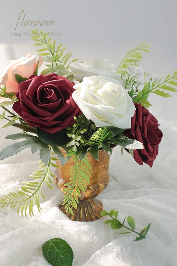 Floroom Artificial Flowers 50pcs Real Looking Burgundy Foam Fake Roses - Image 5