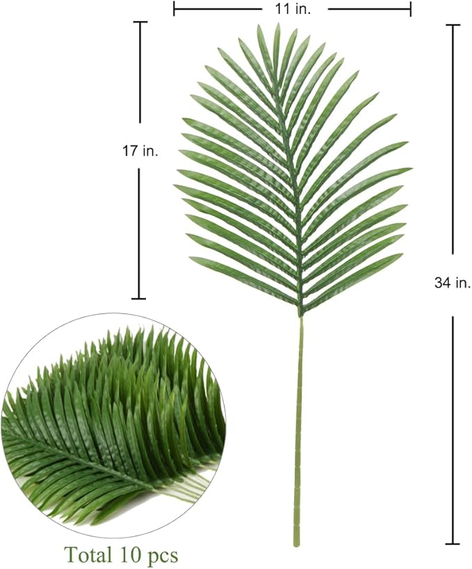 DILATATA 10 PCS Large Artificial Palm Leaves Palm Fronds Tropical Leaves Areca - Image 2