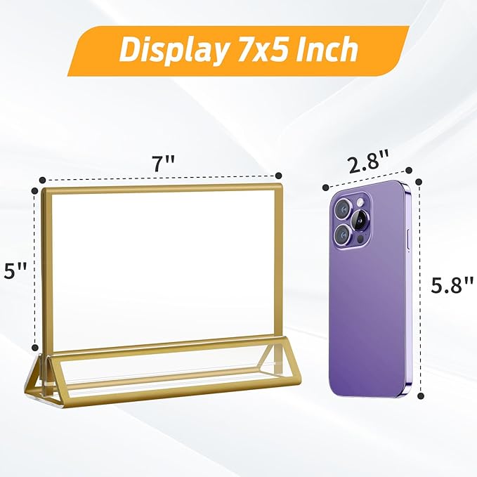 Smarpau 7x5 Gold Acrylic Sign Holder, 8 Pack Double Sided Holders Menu Holder - Image 3