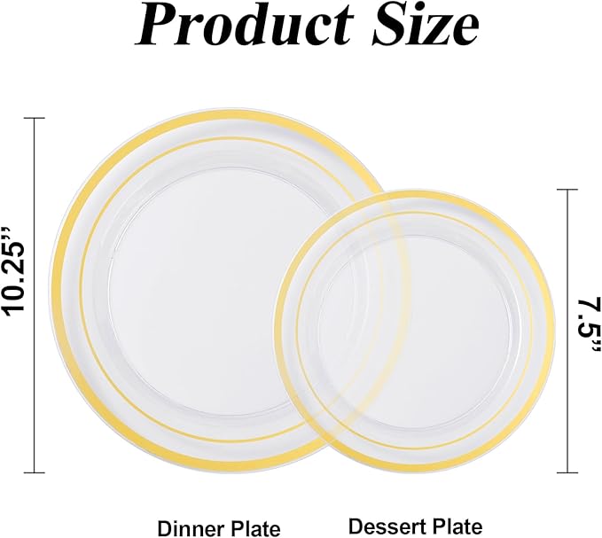 200PCS Clear Gold Plastic Plates Set, 100 10.25 inch Dinner Plates and 100 7.5 - Image 2