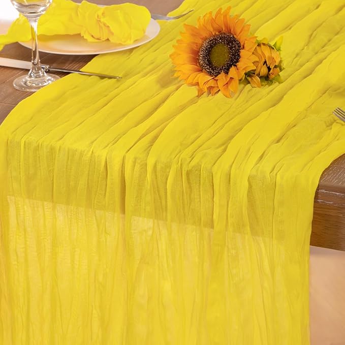 Lemon Yellow Cheesecloth Table Runner Fall Table Runner Boho Gauze 120 Inches by DeZerlor