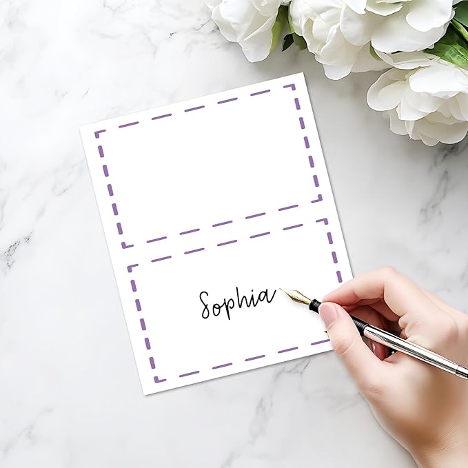 25 Pack Purple Lines Place Cards, Editable Name Cards - Image 3
