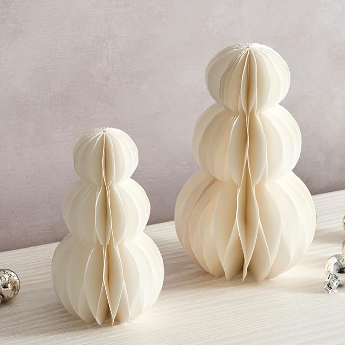 LampLust Snowman Decor, 2 Pack White Honeycomb Paper Snowmen, 6 & 8 Inch - Image 5