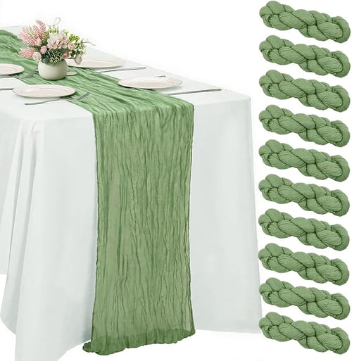 10 Pack Olive Green Cheesecloth Table Runner -21*120Inch Long Boho Wedding by MIRRASMIRROR