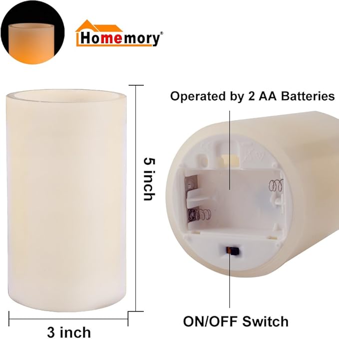 Homemory 5"x3" Wax Flameless Candles, Battery Operated LED Pillar Candles - Image 6