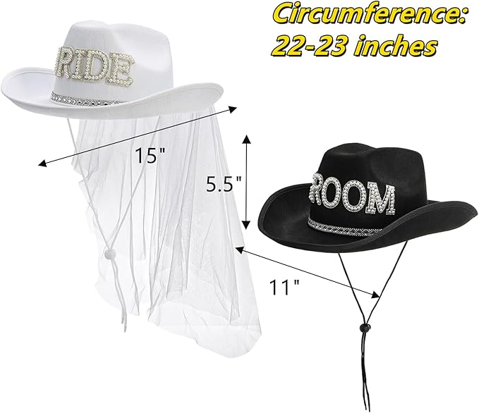 Frcctre 2 Pcs Bride Cowgirl Hat - Image 2