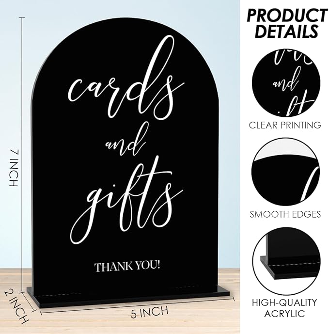 Black Cards and Gifts Sign, Wedding Engagement Bridal Shower Baby Shower Party - Image 2