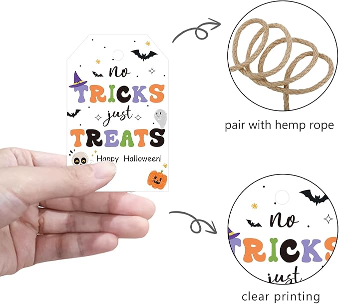 Aukolass 50pcs Trick Or Treat Favor Tags, Happy Halloween Day Gift Tags and - Image 3