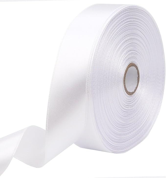 White Solid Satin Ribbon 1 Inch 50 Yards Solid Polyester Fabric Ribbon by Riunbb