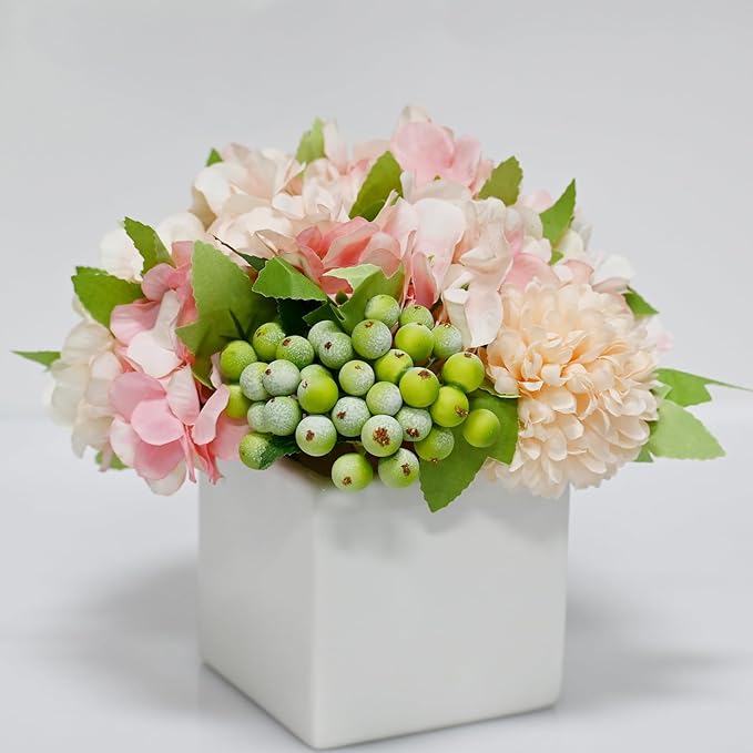LADADA Artificial Hydrangea Flower Arrangement in Ceramic Vase and Vase Home by LADADA