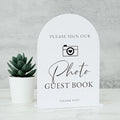 Acrylic Photo Guestbook with Stand- 5"x7" White Arched Wedding Sign and Base by JINMURY