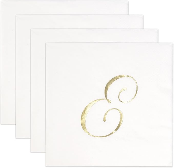 Gift Boutique 100 Gold Monogram Cocktail Napkins Letter E Disposable Paper Hand - Image 4