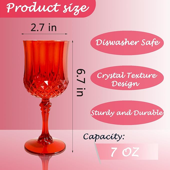 Plastic Wine Glasses，Plastic Goblets Vintage Style Cordial Drinking Glasses - Image 2