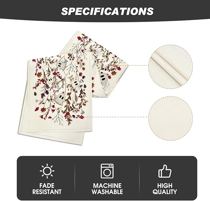 Artoid Mode Ghost Flowers Leaves 210 GSM Halloween Table Runner, Seasonal Fall - Image 5