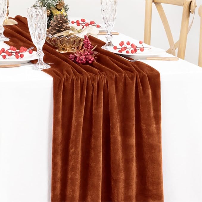 MLMC 2 Pack Terracotta Fall Thanksgiving Table Runner 10ft Luxury Burnt Orange - Image 7