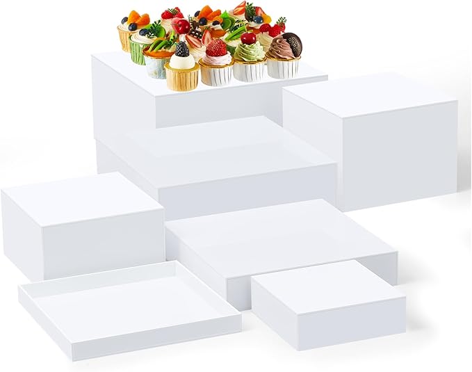Leinuosen 7 Pcs Large Buffet Risers Set 6" to 12" Acrylic Display Box Catering by Leinuosen