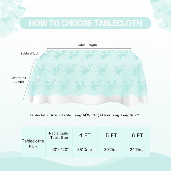 Light Green Lace Tablecloth Sheer Table Fabric 2pcs 60x120 Inch - Image 6