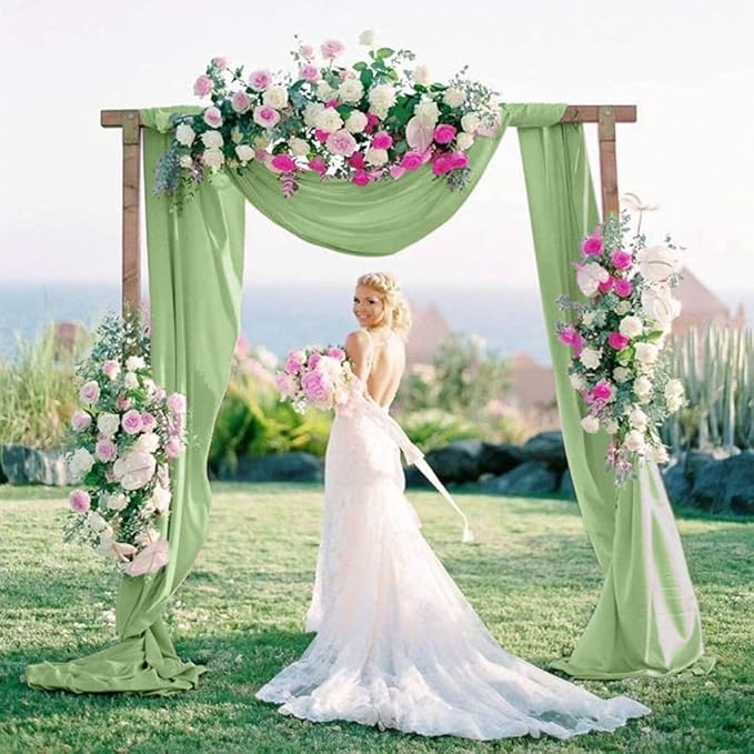 2 Panels Ceiling Drapes Wedding Arch Draping Fabric Sage Green Sheer Drapes - Image 3