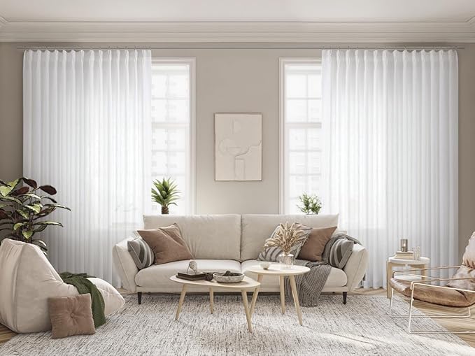 Vision Home White Pinch Pleated Semi Sheer Curtains Textured Light Filtering - Image 6