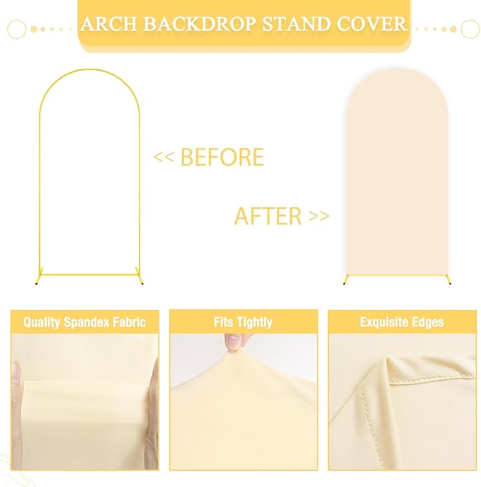 Arch Backdrop Stand with Beige Spandex Arch Cover Set of 2 6FT 7.2FT Spandex - Image 5