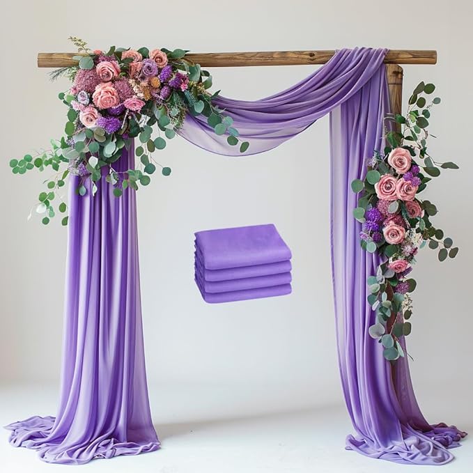 Wedding Arch Draping Fabric 4 Panels 28.7" x 20FT Lavender Purple Sheer Chiffon by Xiomot