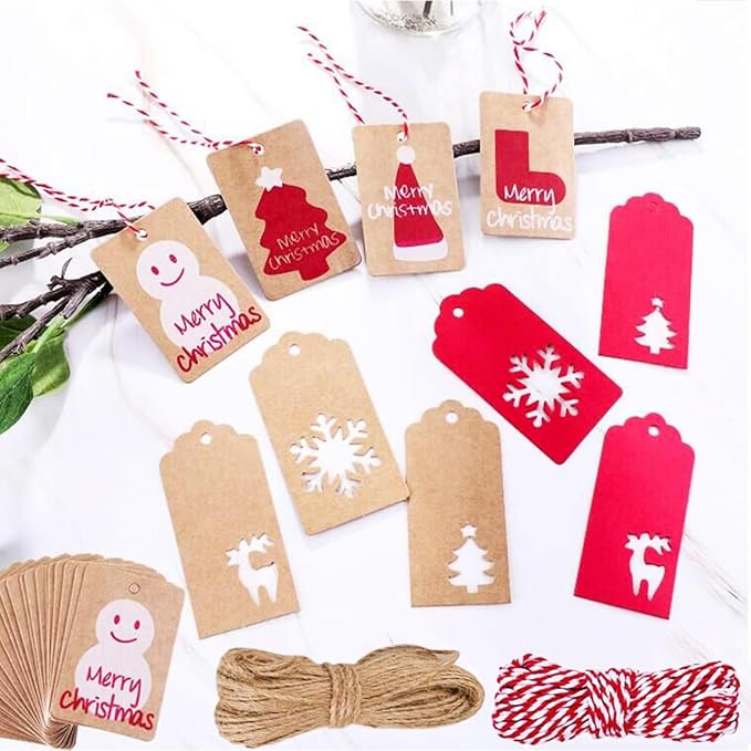 100 Pack Kraft Paper Christmas Gift Tags， Xmas Kraft Gift Tags - Image 3
