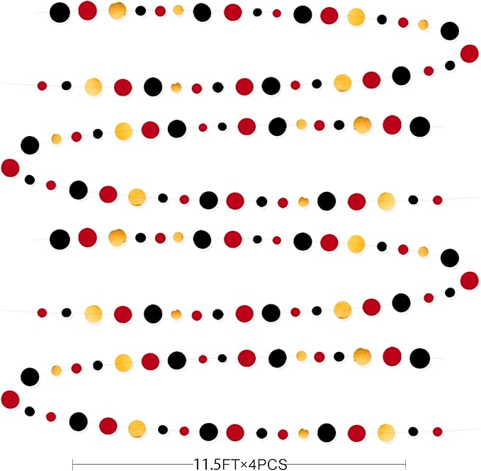 Gold Black Red Party Decorations Circle Dots Streamer Hanging Paper Polka Dots - Image 2