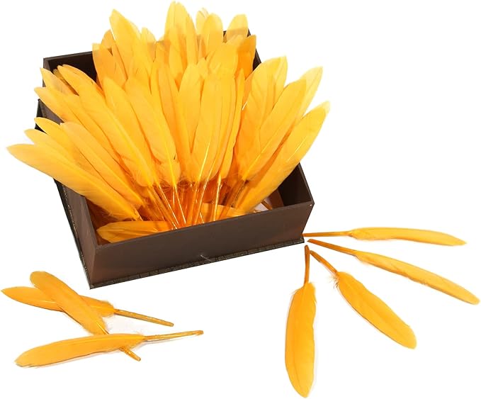 FeelfunFeather 120pcs Golden Yellow Goose Cochettes Feather Natural Bulk 4-6 - Image 5