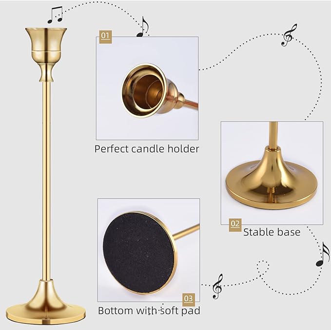 Vintage Gold Brass Taper Candle Holders - Image 3