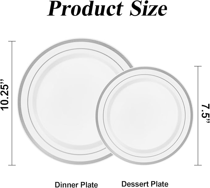 100PCS Silver Plastic Plates Set, 50 10.25 inch Dinner Plate and 50 7.5 inch - Image 2