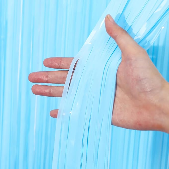 2 Pack Pastel Blue Tinsel Foil Fringe Curtains, Metallic Tinsel Party Streamers - Image 2