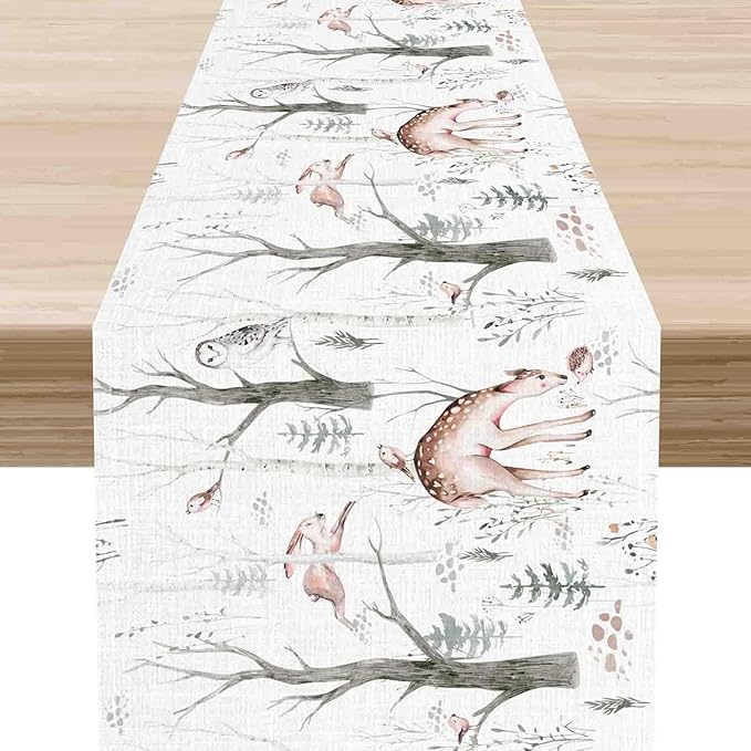 Rustic Woodland Table Runner, Farmhouse Forest Animals Country Lodge Wild Hunt by Unknown