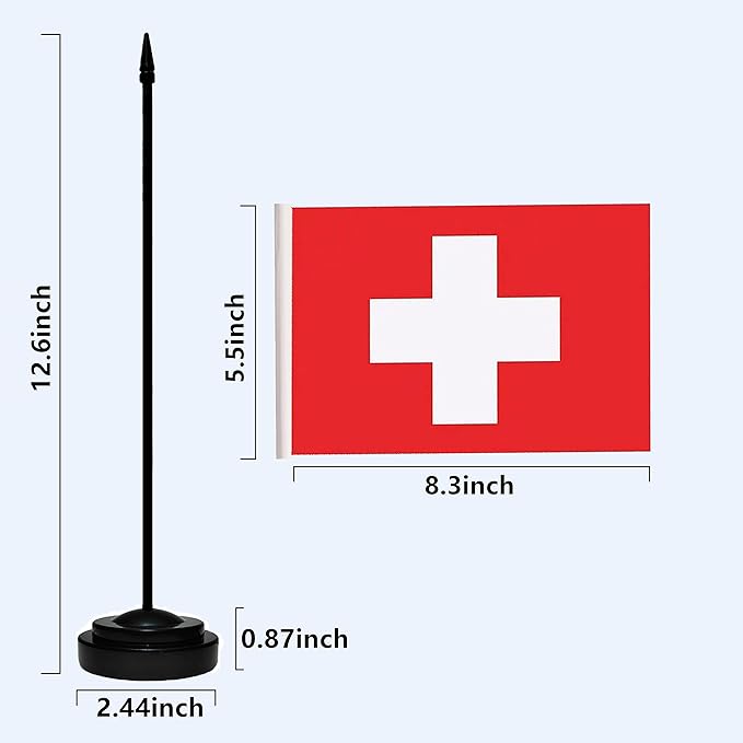 Switzerland Swiss Deluxe Desk Flag Set Small Mini Miniature Switzerland Swiss - Image 3