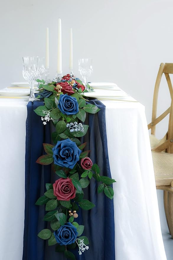 PONATIA 5FT Handcrafted Artificial Rose Flower Garland, Burgundy Flower Garland - Image 5