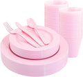 KIRE 150 Pieces Pink Plastic Plates Disposable by KIRE